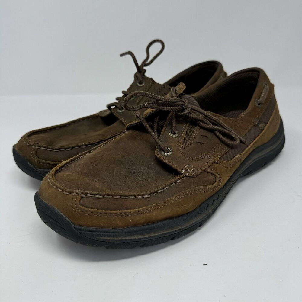 Mens Skechers Relaxed Fit Segment Slip Brown Leather Loafer